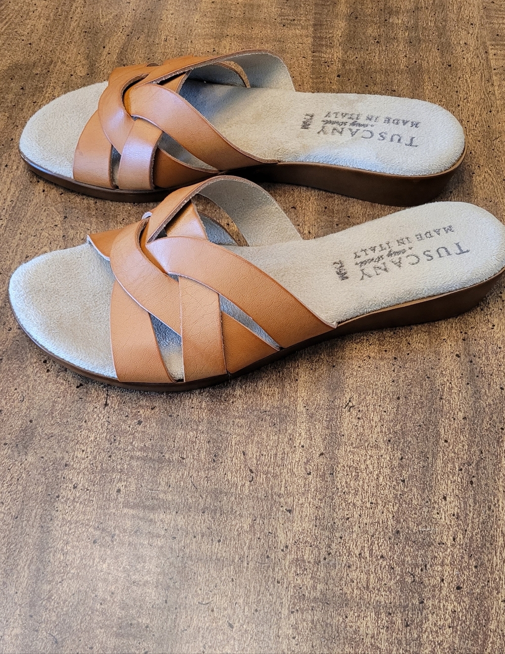 Tan, Brown & Cream Short Wedge Sandals 7 1/2 M